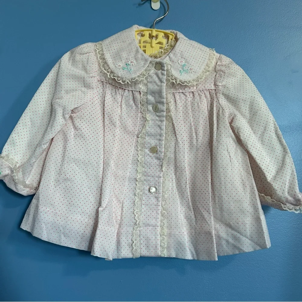 Vintage 70s 80s Tiny Tots Originals 3 piece set pink coat dress bonnet toddler